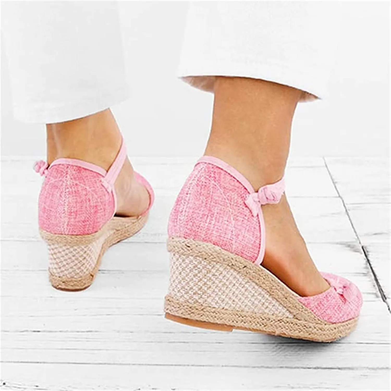 Ladmiple Espadrille Sandals For Women Closed Toe Dressy Platform Sandals Slip on Elastic Ankle Strap Wedges Sandals