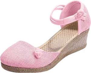 Ladmiple Espadrille Sandals For Women Closed Toe Dressy Platform Sandals Slip on Elastic Ankle Strap Wedges Sandals