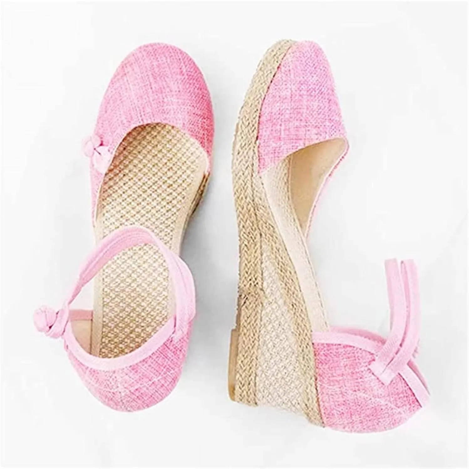 Ladmiple Espadrille Sandals For Women Closed Toe Dressy Platform Sandals Slip on Elastic Ankle Strap Wedges Sandals
