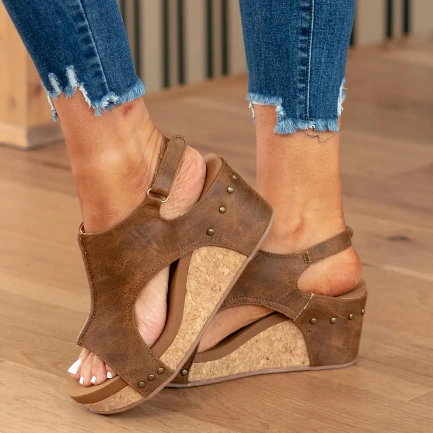 Ladmiple Platform Sandals Women Dressy Comfy Wedges Sandals Heels Open Toe Ankle Strap Slip on Casual Summer Dress Shoes