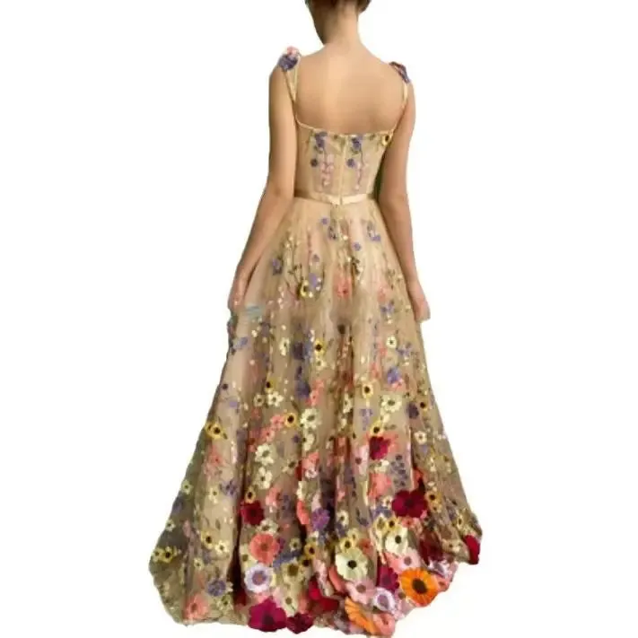 Lady Glams Floral Embroidery Strapless Slim Dress - Enchanting Florals for a Stylish Summer
