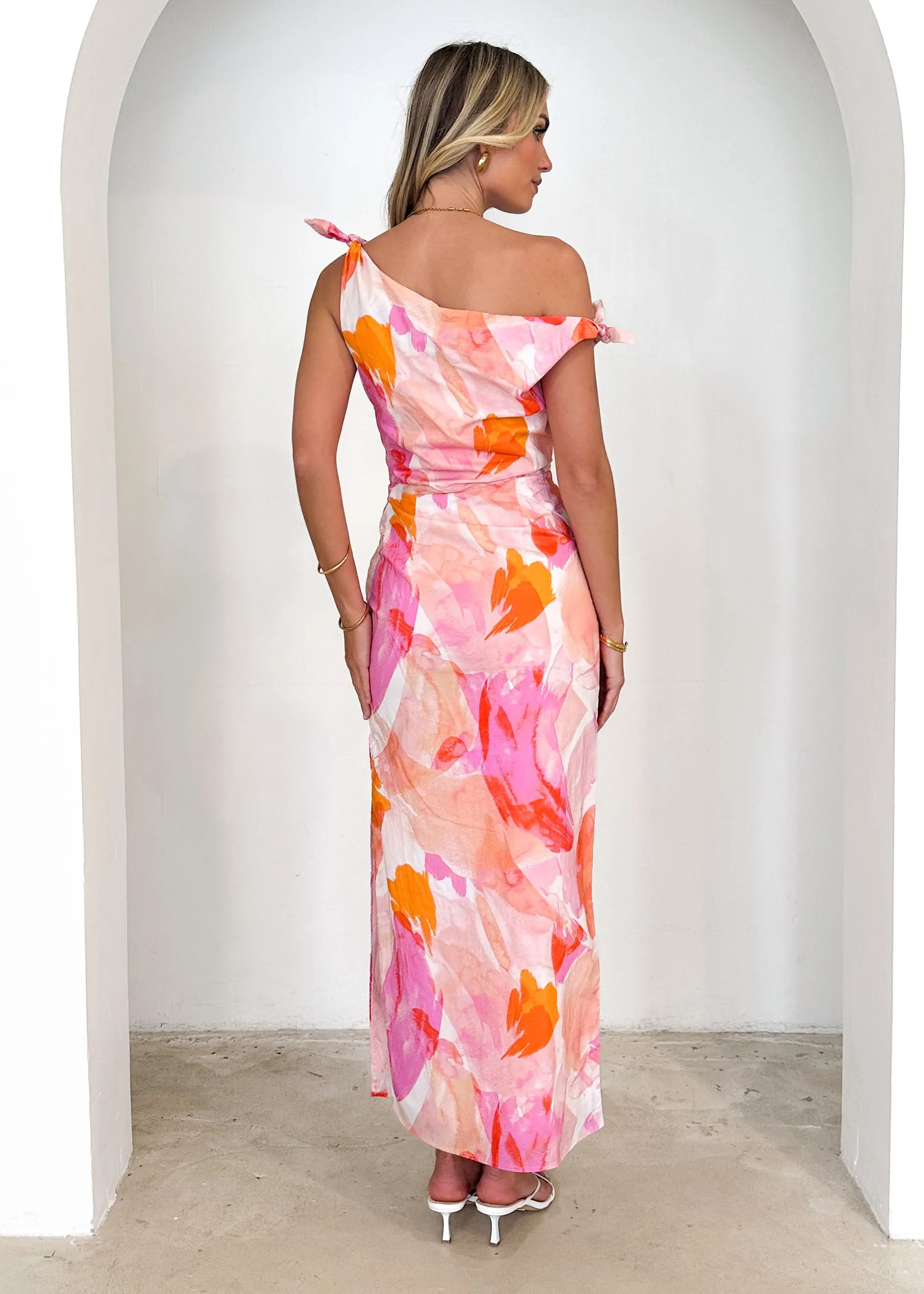 Lanto One Shoulder Midi Dress - Magenta Splash