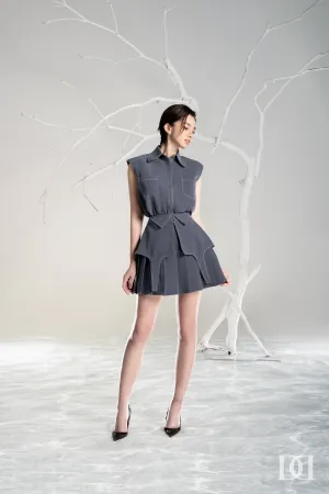 Leah Sleeveless Shoulder Padding Top & Peplum Pleated Skirt