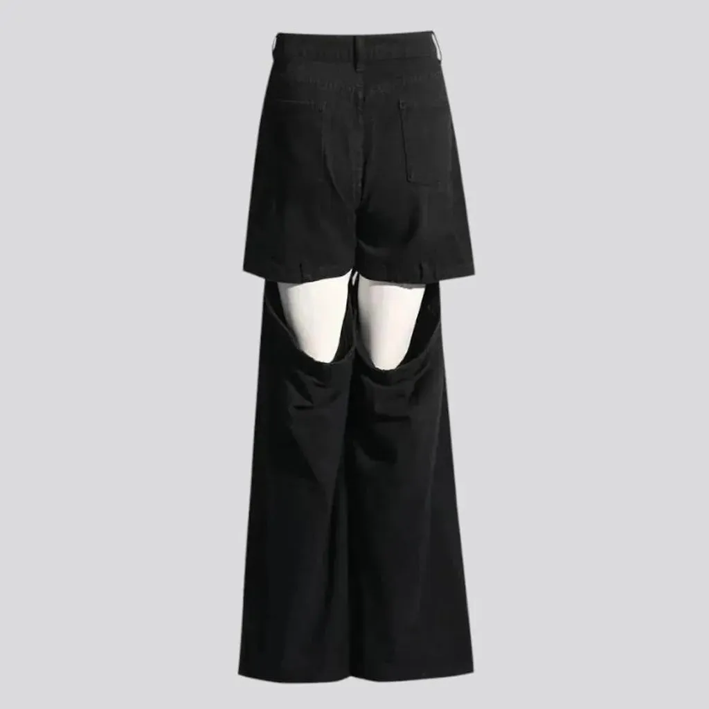 Light cutout wide-fit jeans for women