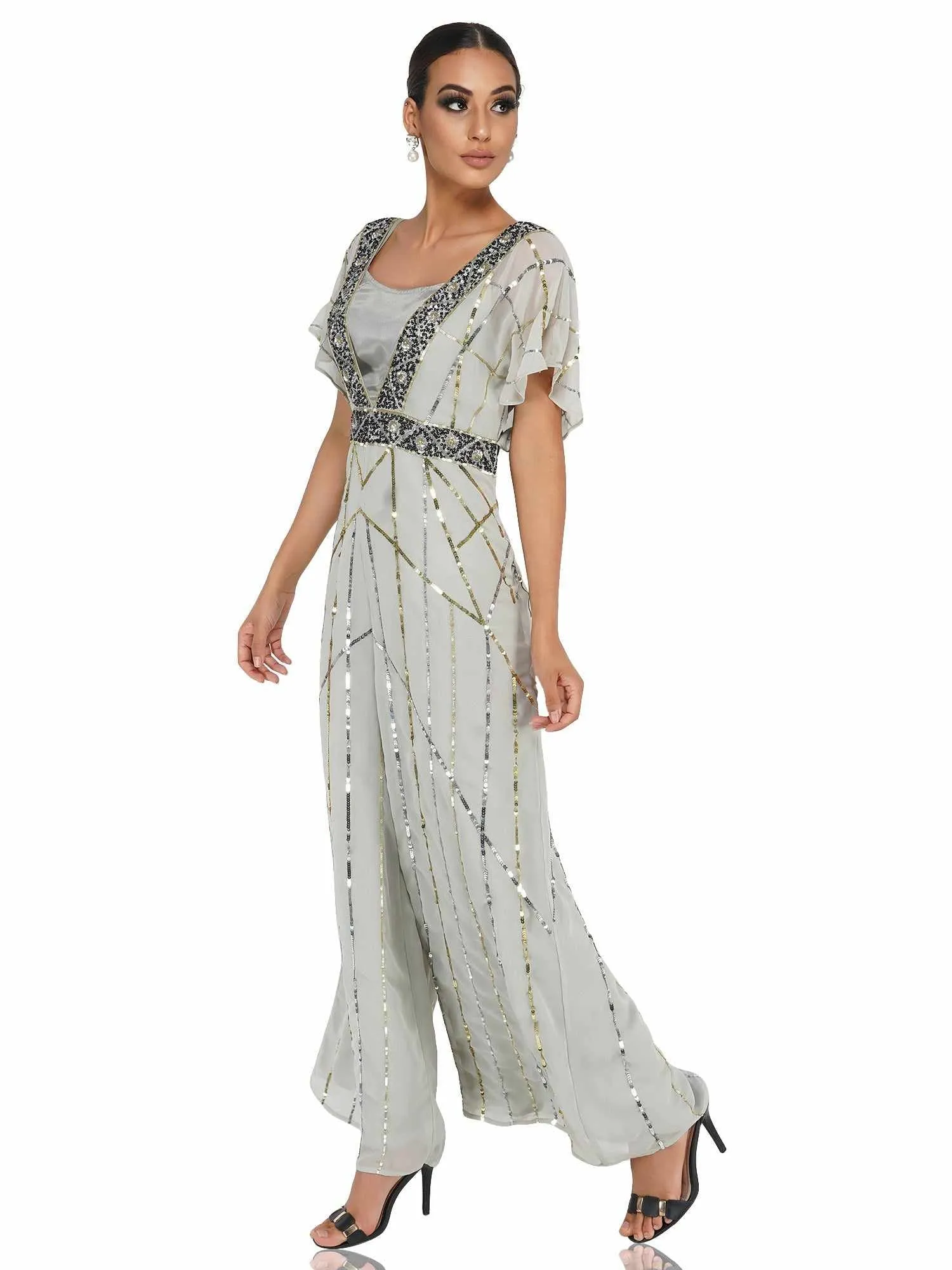 Light Grey Sunrise Sequin Jumpsuit