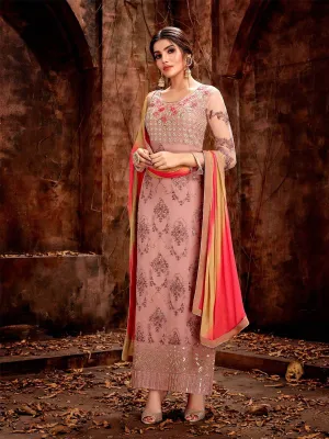 Light Pink And Peach Traditional Embroidered Pakistani Pant Suit