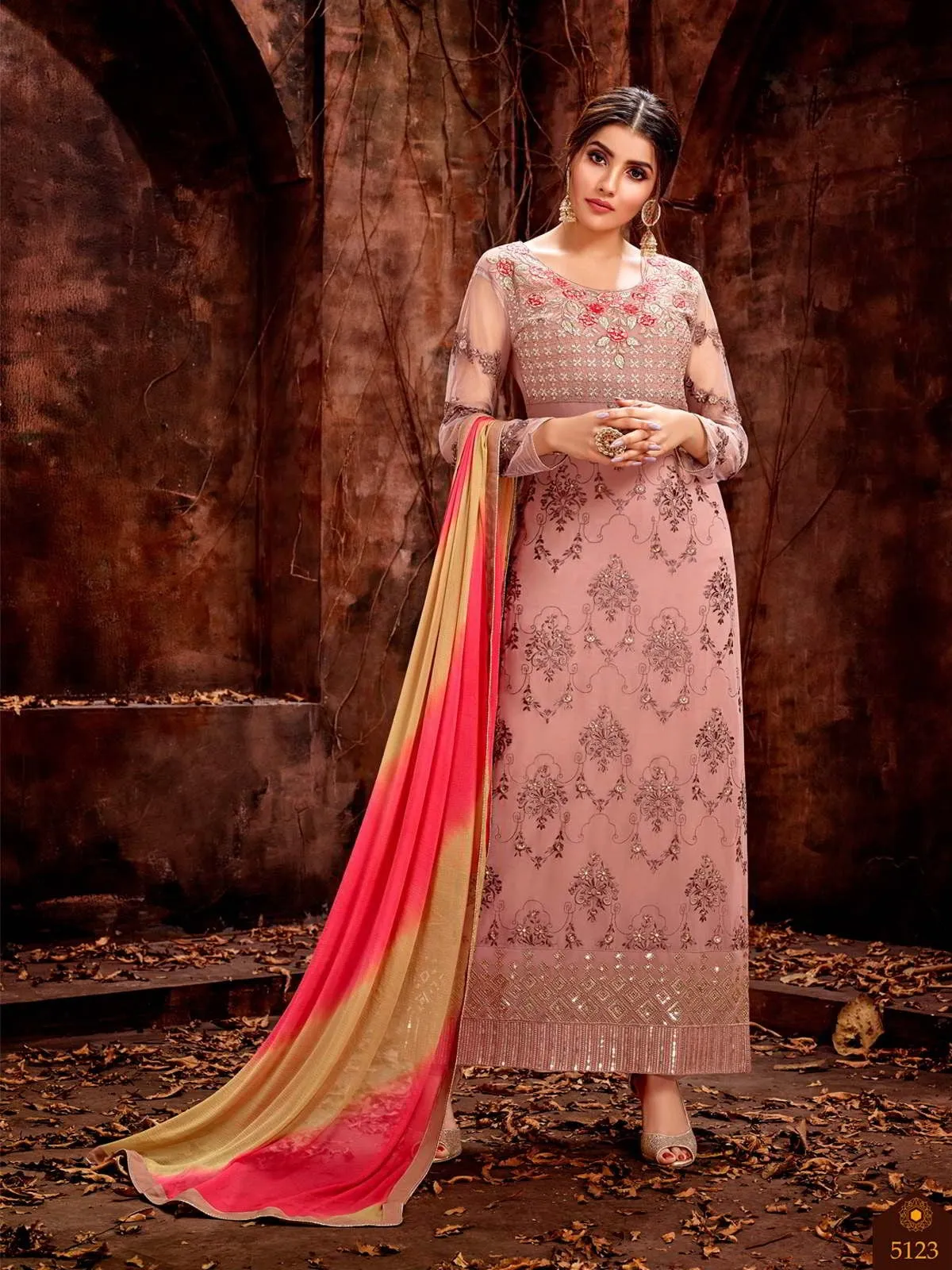 Light Pink And Peach Traditional Embroidered Pakistani Pant Suit