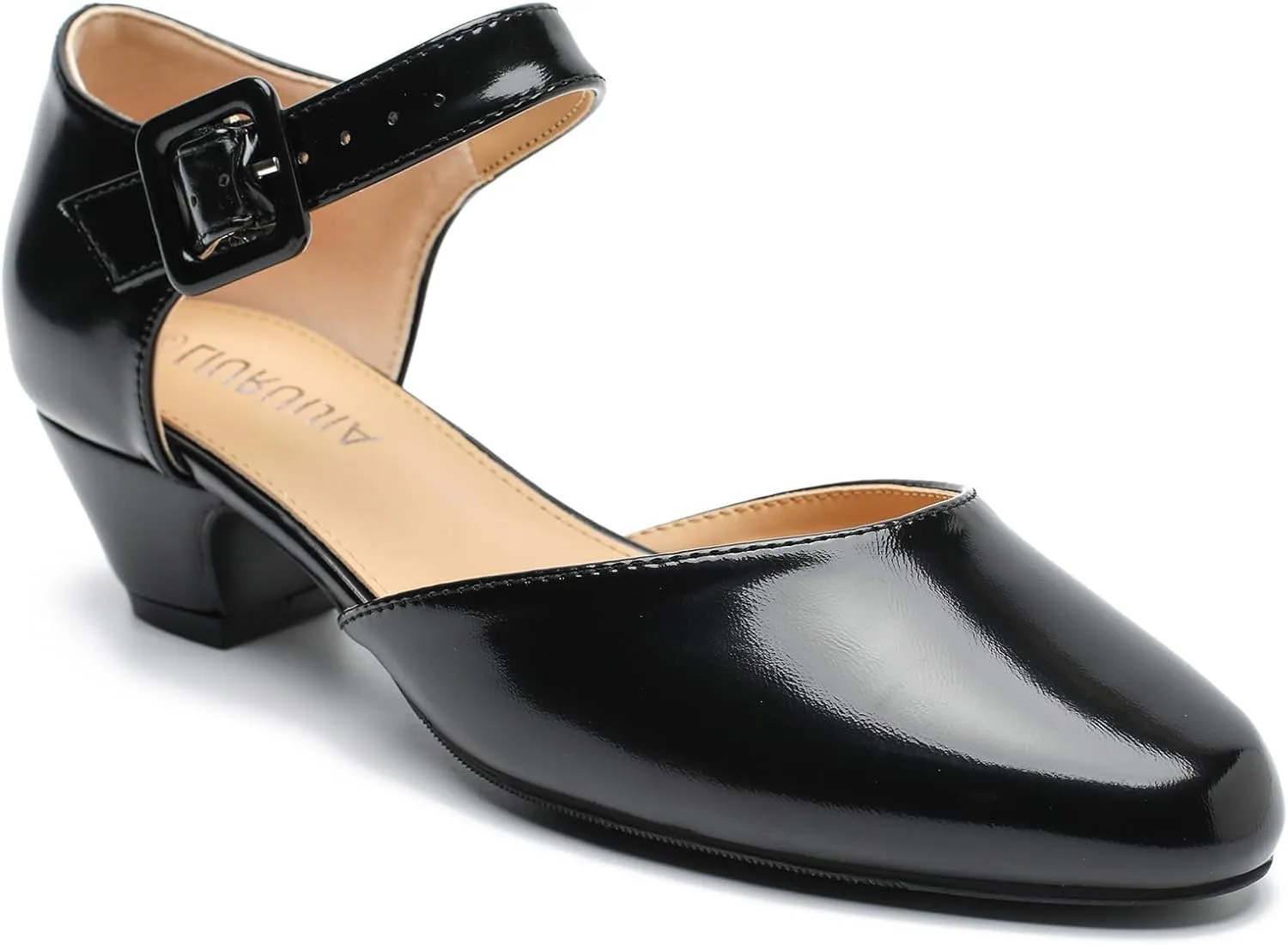 LIURUIJIA Women's Ankle Strap Low Heel Dress Shoes Closed Toe Formal Work Wedding Bridal Heels Comfortable Pumps