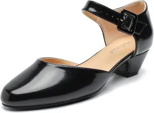 LIURUIJIA Women's Ankle Strap Low Heel Dress Shoes Closed Toe Formal Work Wedding Bridal Heels Comfortable Pumps