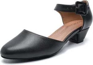 LIURUIJIA Women's Ankle Strap Low Heel Dress Shoes Closed Toe Formal Work Wedding Bridal Heels Comfortable Pumps