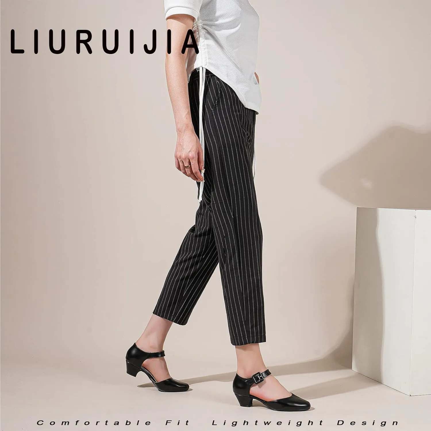 LIURUIJIA Women's Ankle Strap Low Heel Dress Shoes Closed Toe Formal Work Wedding Bridal Heels Comfortable Pumps