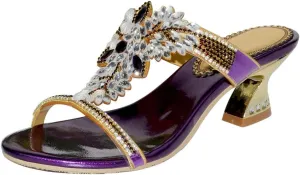 LizFoYa Women Summer Slip On Strappy Party Heels Rhinestone Heeled Beach Sandals