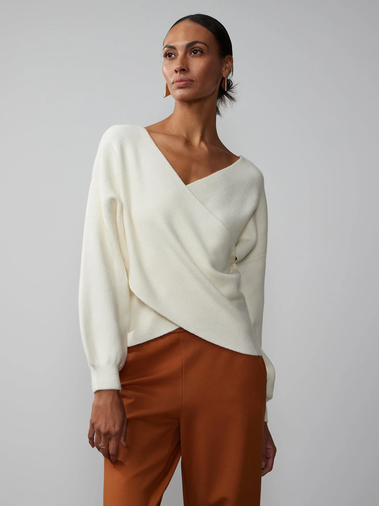 Long Sleeve Wrap Front Sweater