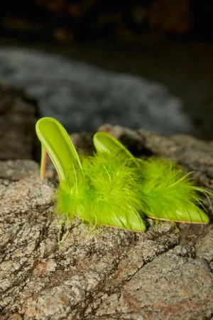 Lorelai Faux Feather Mule Heels - Lime