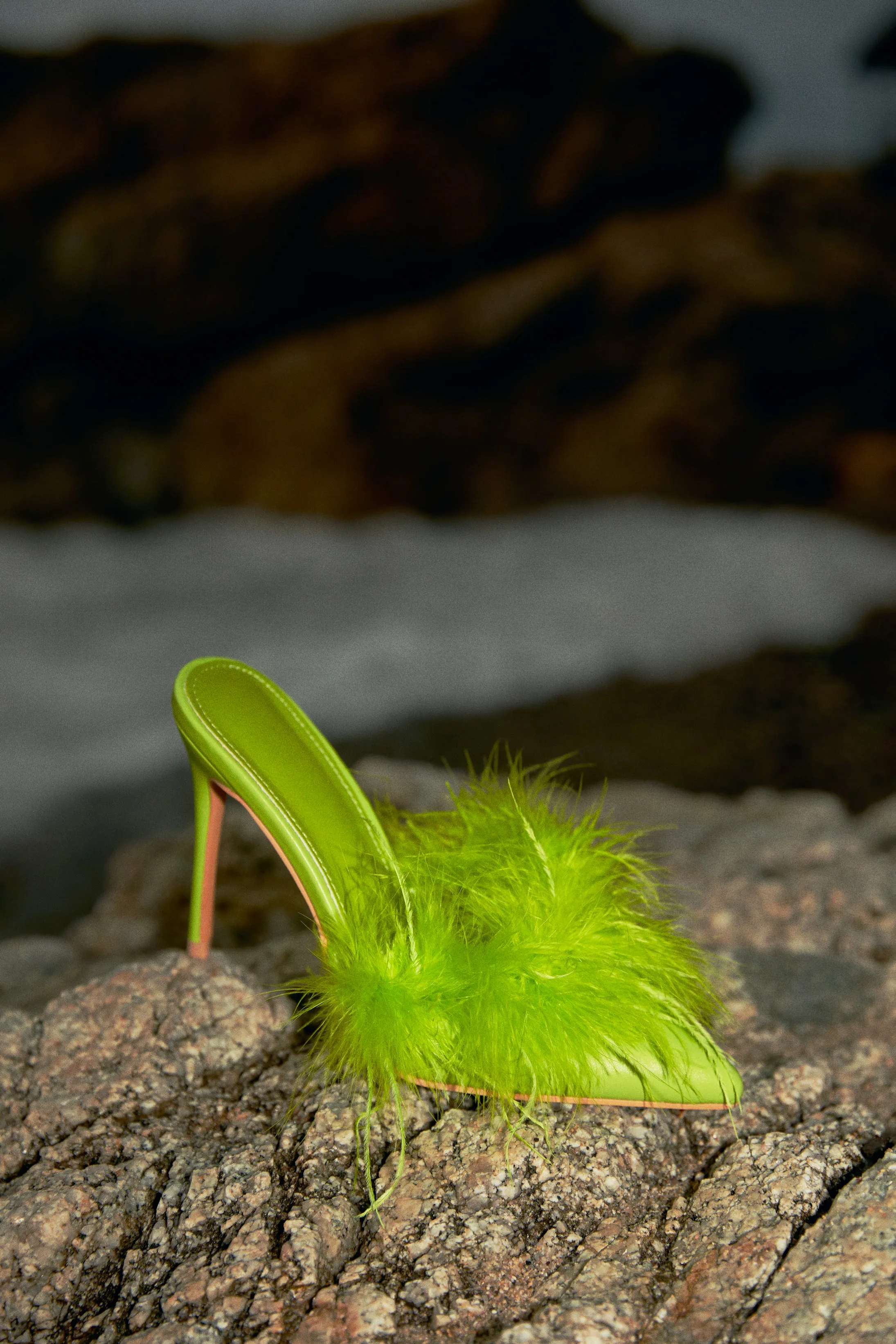 Lorelai Faux Feather Mule Heels - Lime
