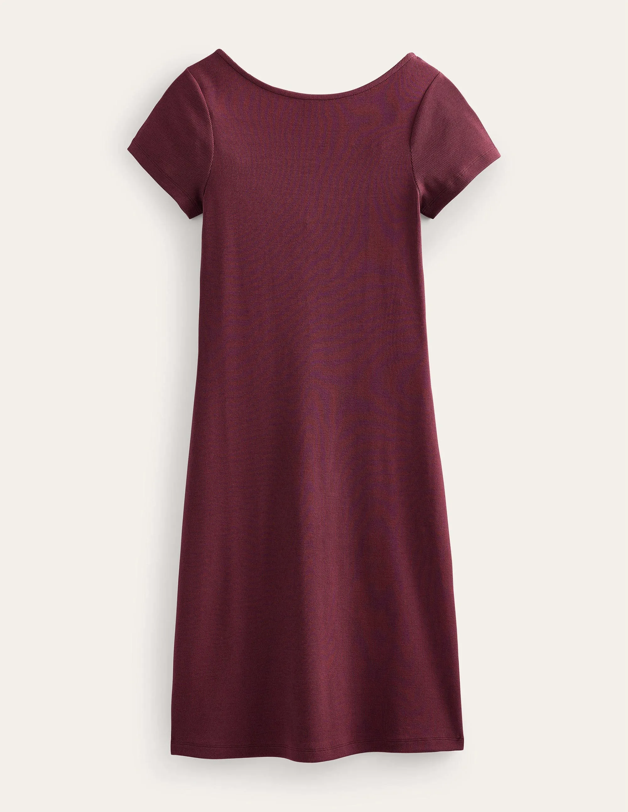 Low-Back Rib Jersey Mini Dress-Dark Burgundy