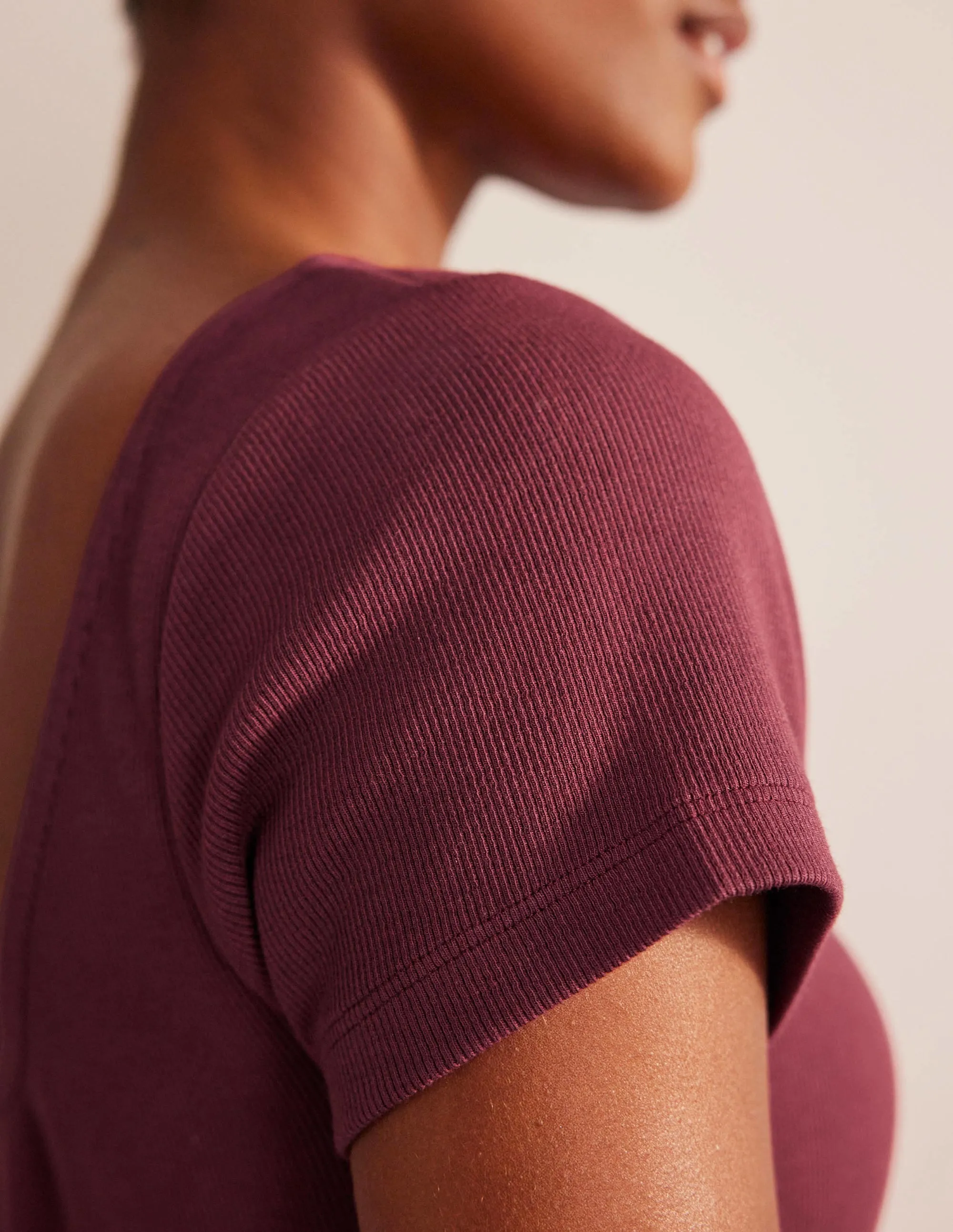 Low-Back Rib Jersey Mini Dress-Dark Burgundy
