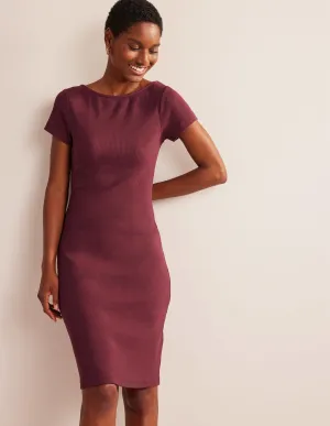 Low-Back Rib Jersey Mini Dress-Dark Burgundy
