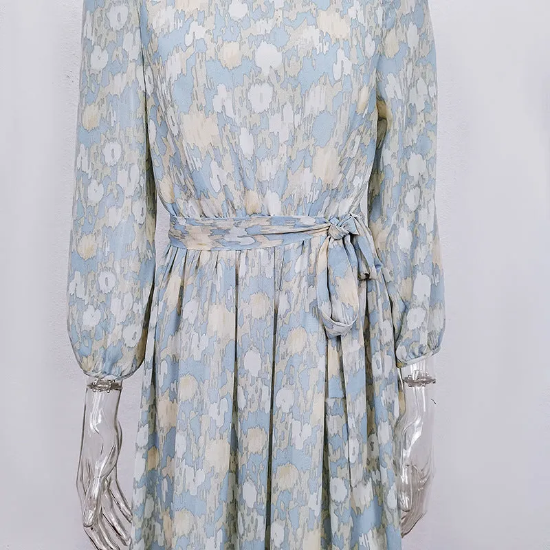 Luexco Lace Polka Dot Midi Dress Printed Flowing Chiffon