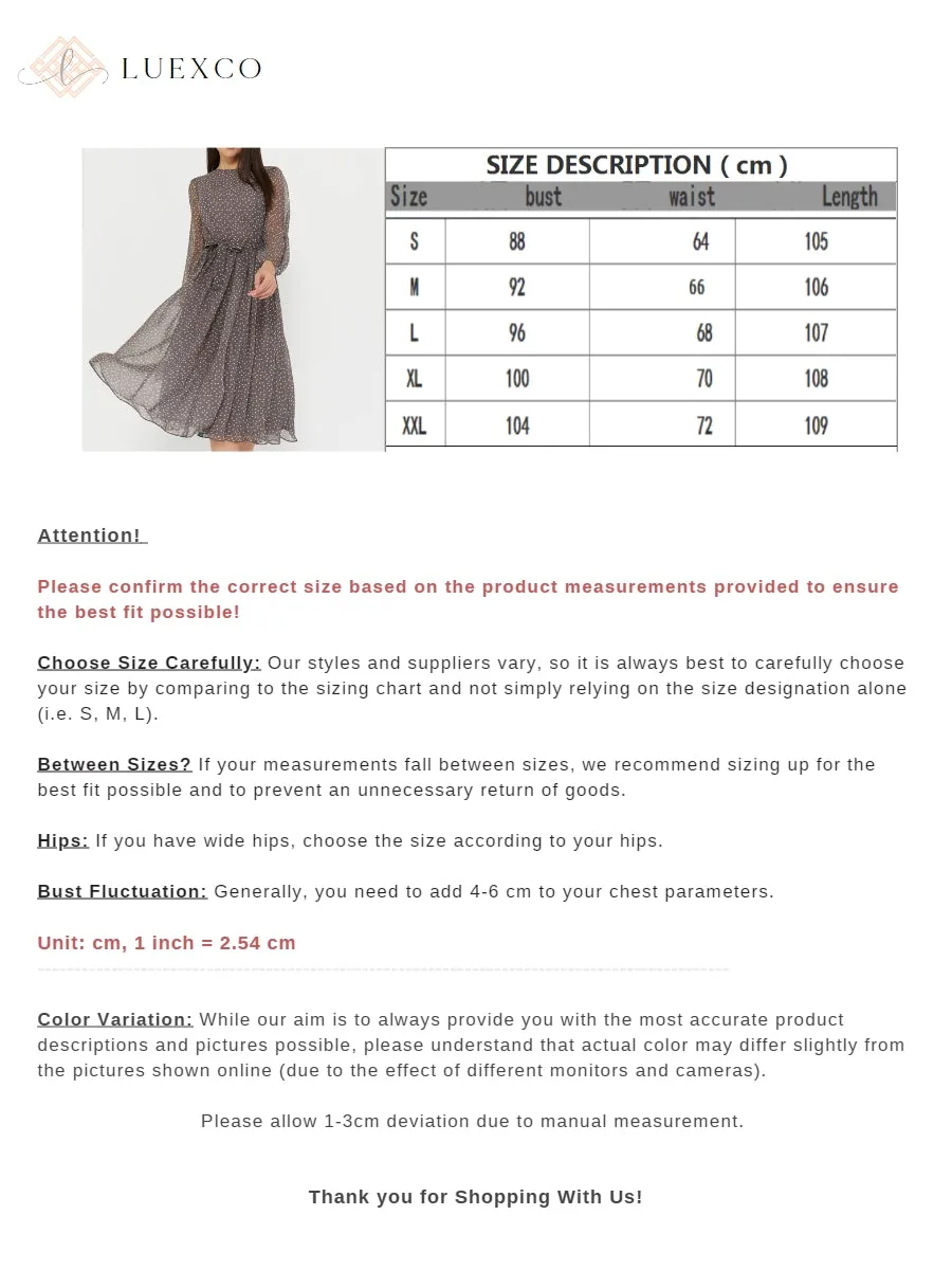 Luexco Lace Polka Dot Midi Dress Printed Flowing Chiffon