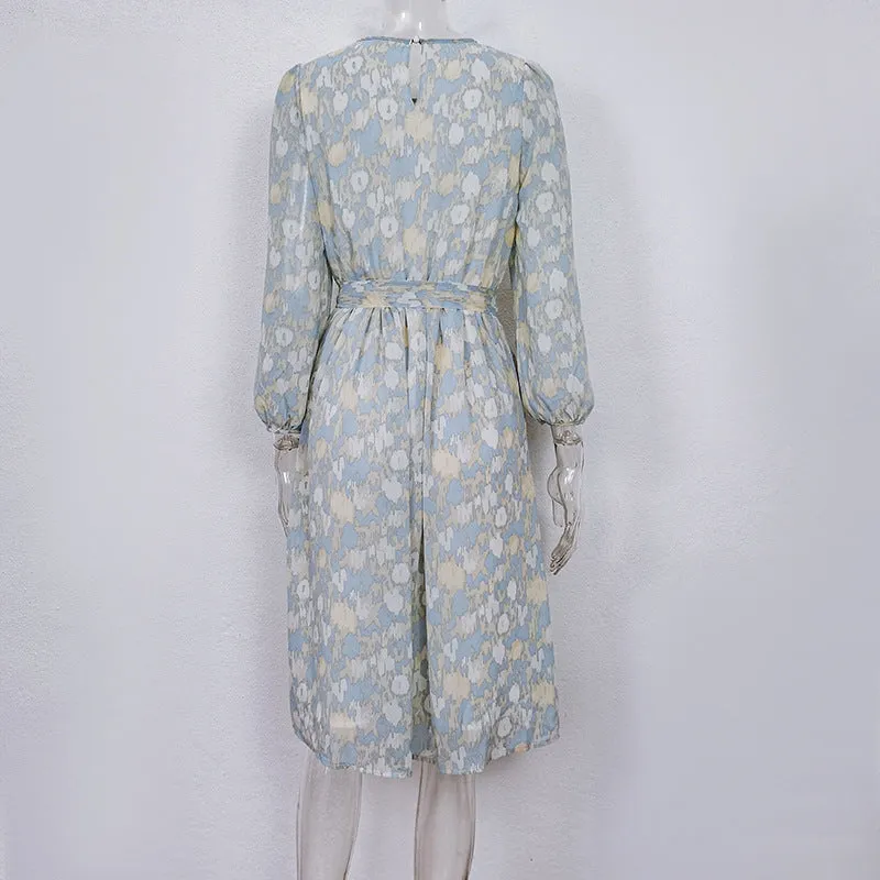 Luexco Lace Polka Dot Midi Dress Printed Flowing Chiffon