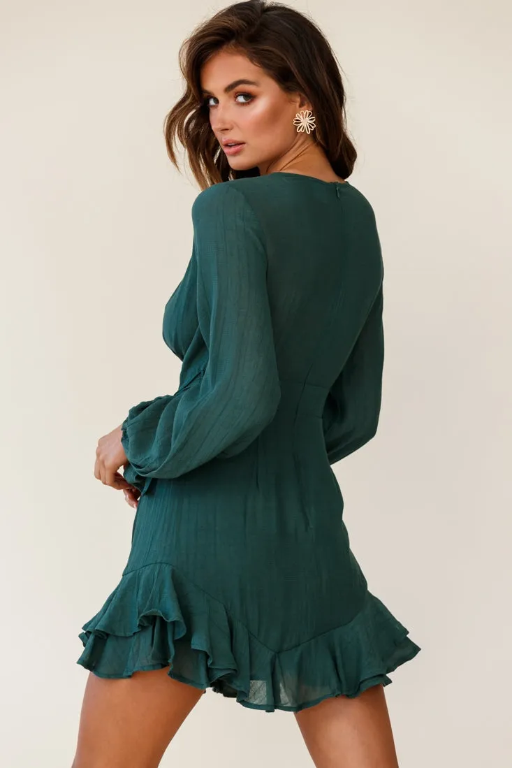 Maddox Long Sleeve Layered Ruffle Hem Dress Green
