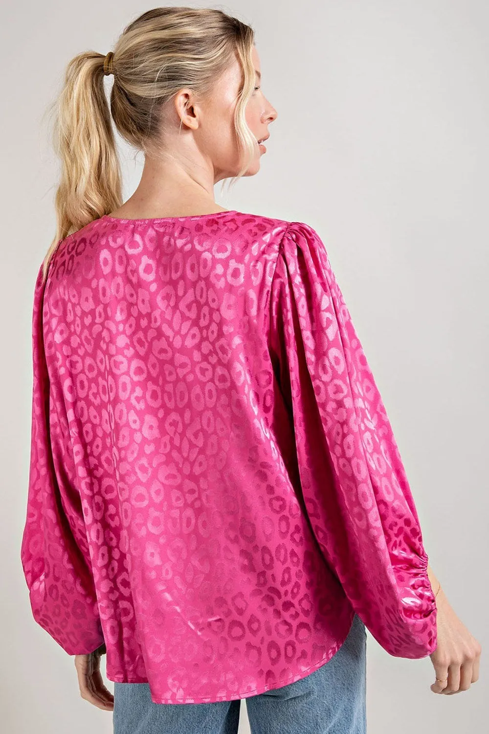 Madison Satin Animal Print Blouse (Hot Pink)