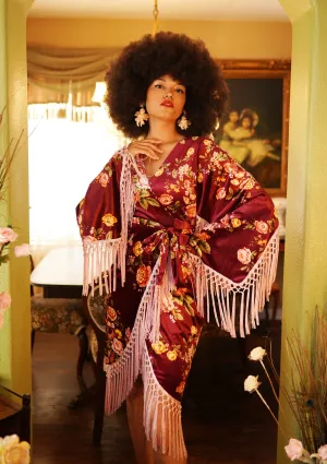 Magdalena Wrap Dress (Burgundy Floral)