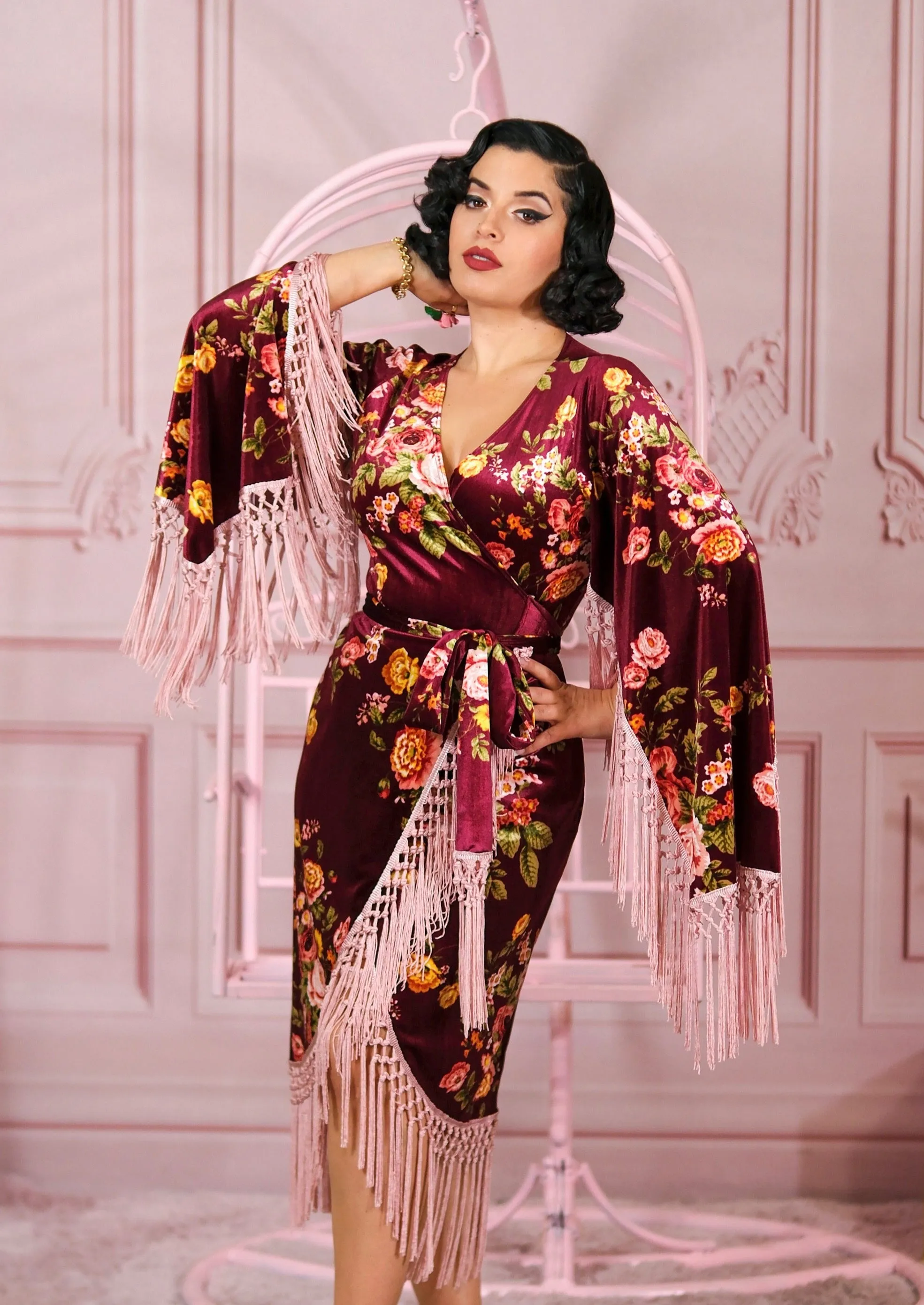 Magdalena Wrap Dress (Burgundy Floral)