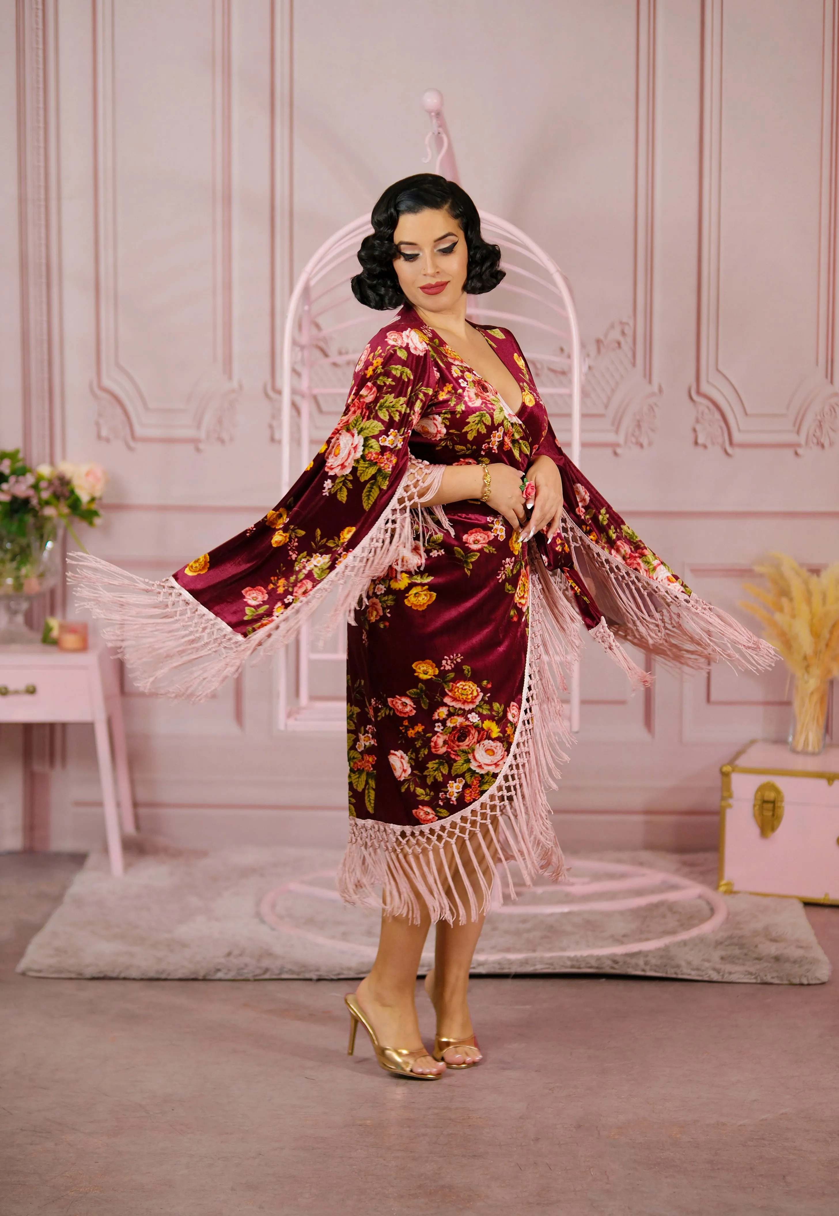 Magdalena Wrap Dress (Burgundy Floral)
