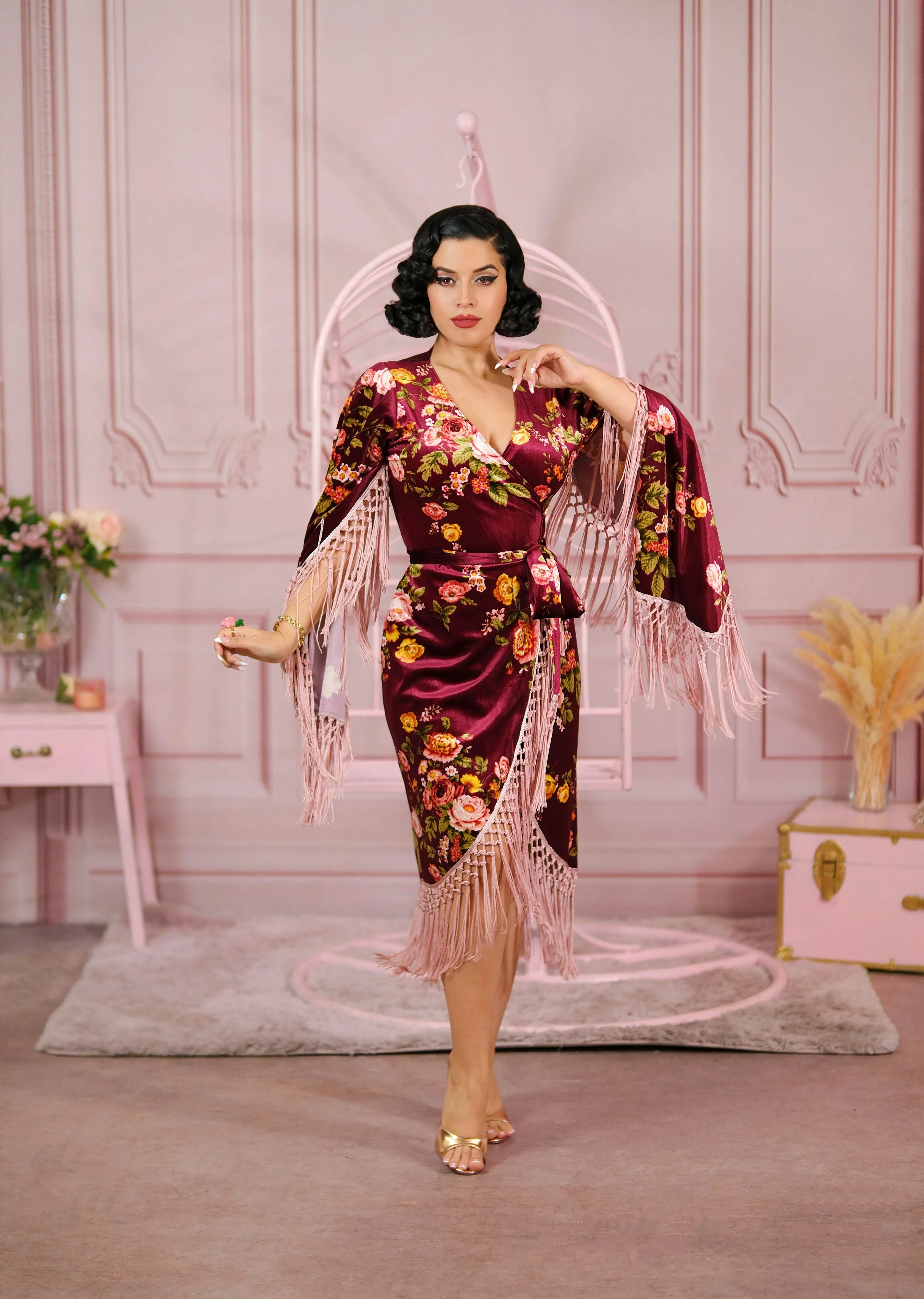 Magdalena Wrap Dress (Burgundy Floral)