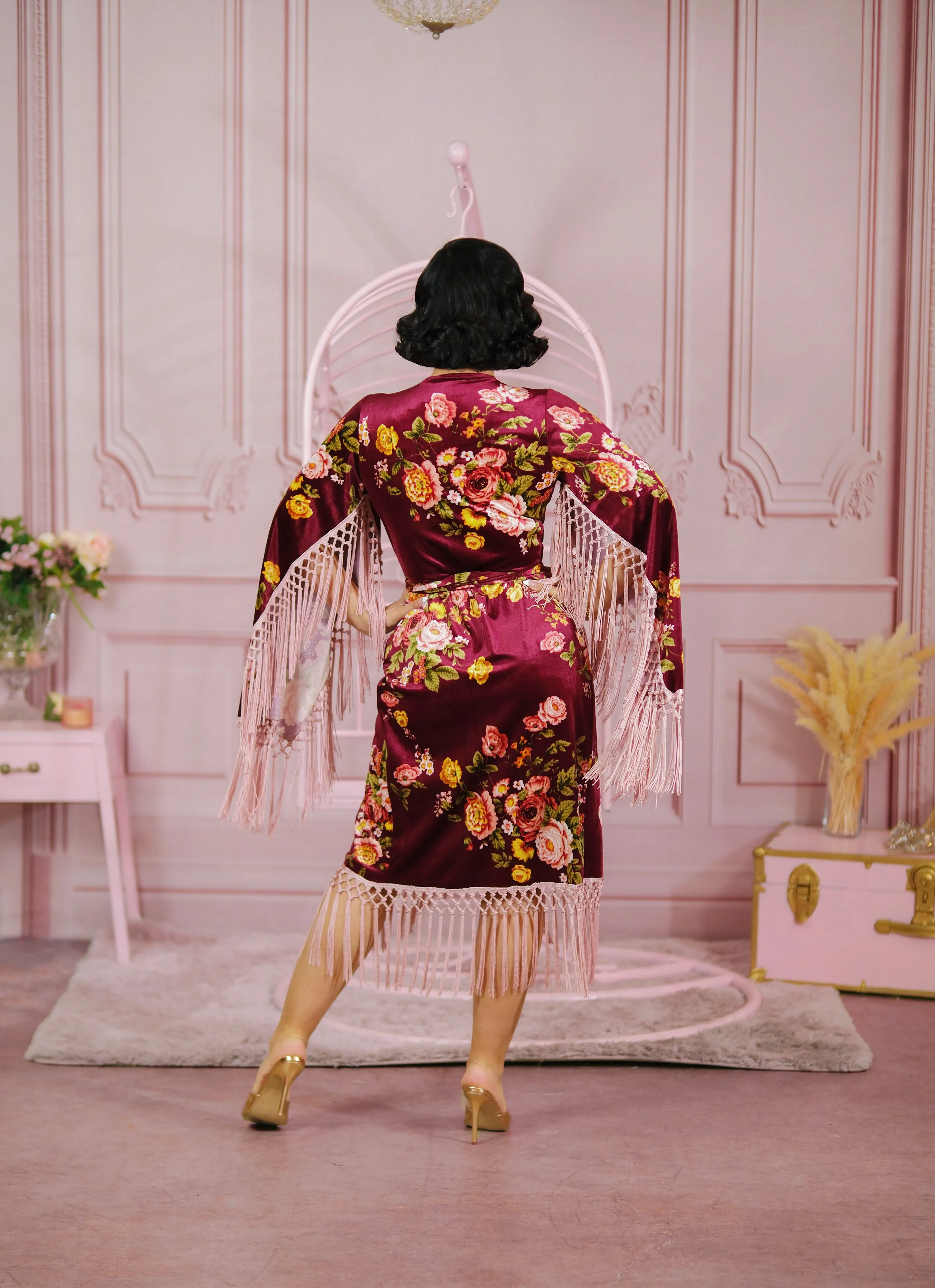 Magdalena Wrap Dress (Burgundy Floral)