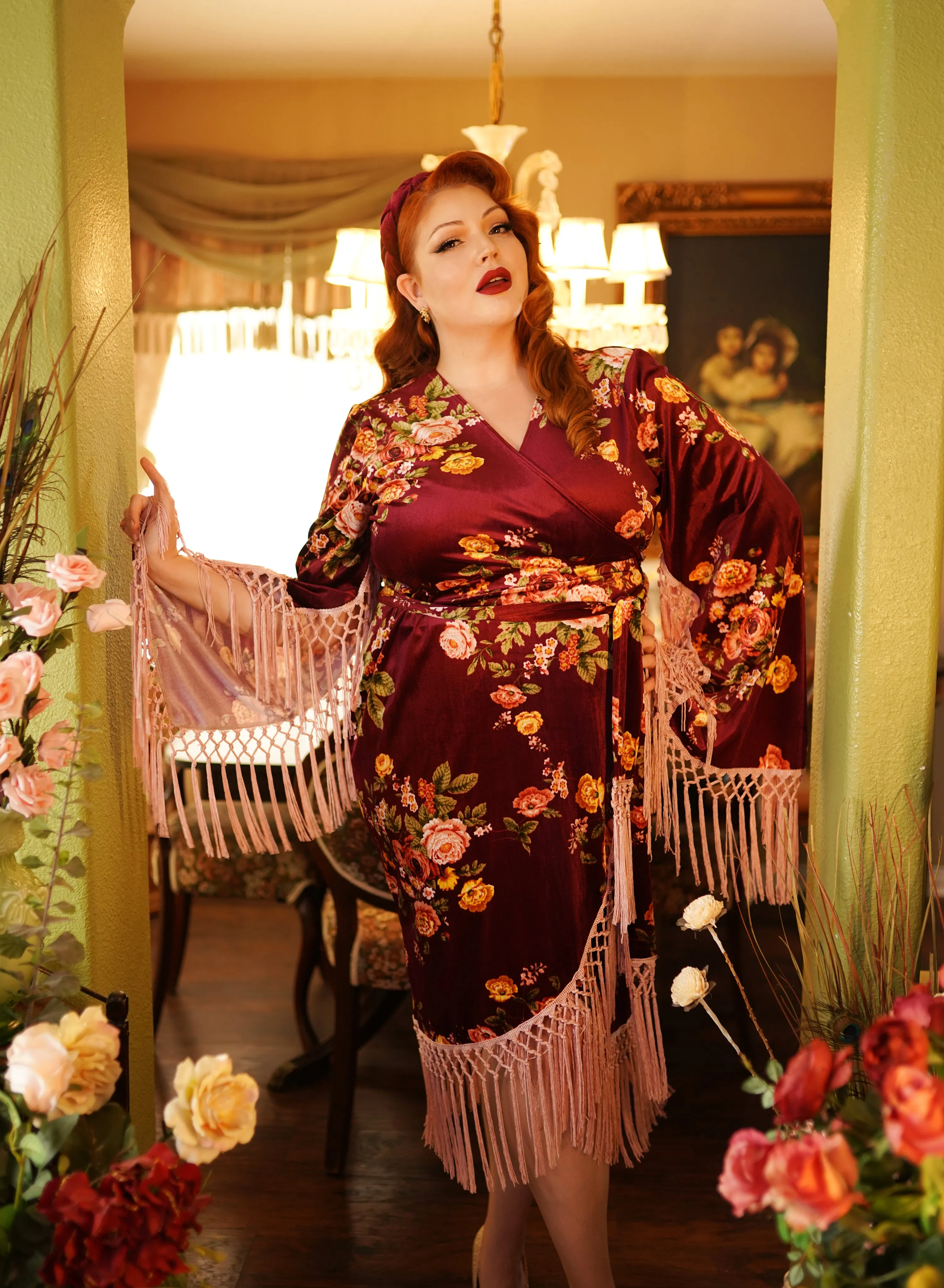 Magdalena Wrap Dress (Burgundy Floral)