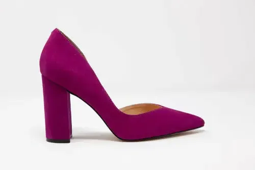 Magenta Suede Chunky Heel Pumps