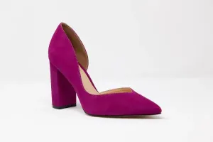 Magenta Suede Chunky Heel Pumps