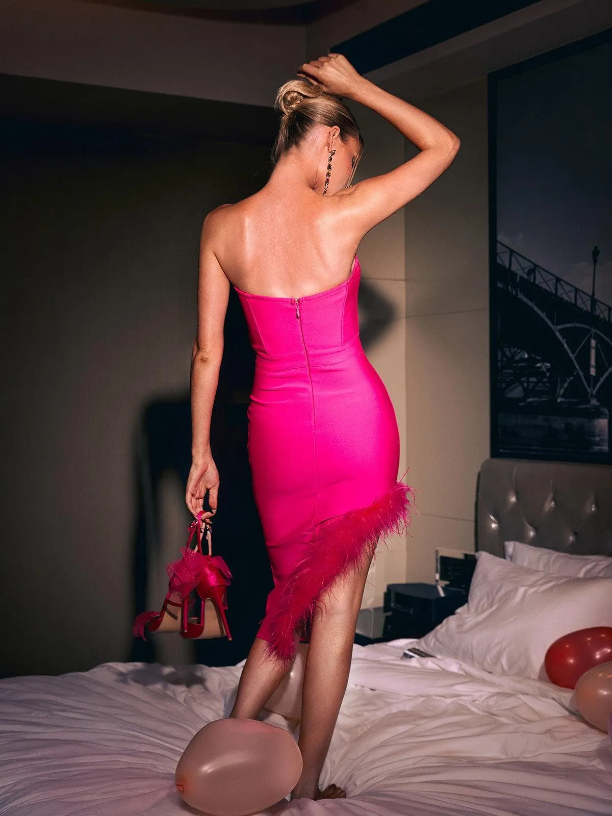 Mali Satin Bow Heels In Hot Pink