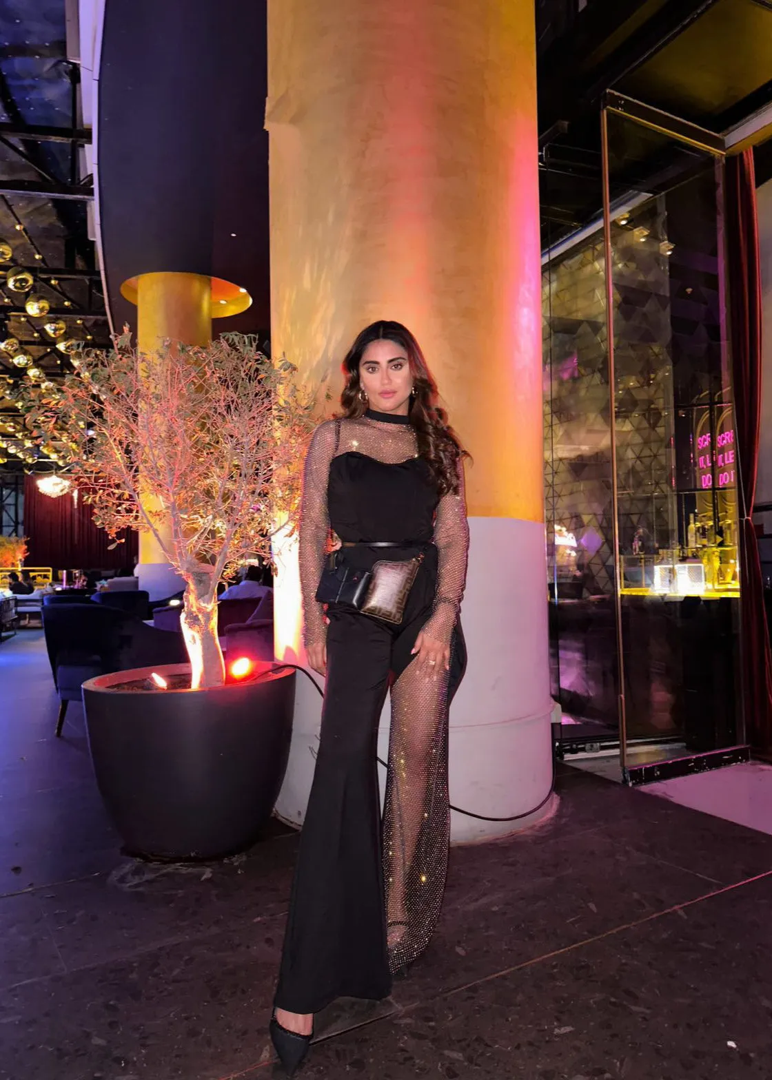 Martina Black Crystal Mesh Corset Jumpsuit