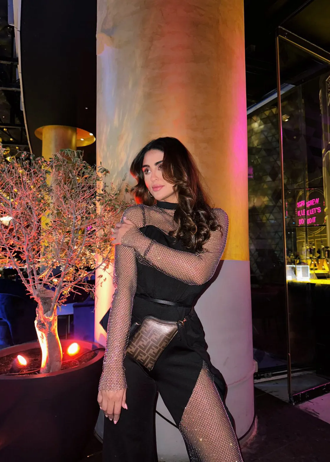 Martina Black Crystal Mesh Corset Jumpsuit
