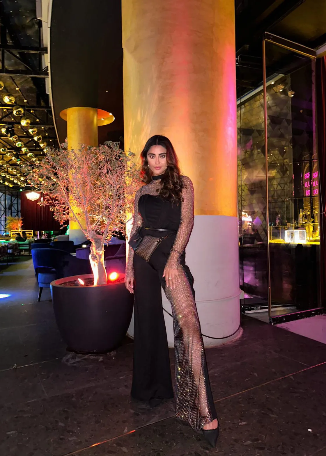 Martina Black Crystal Mesh Corset Jumpsuit