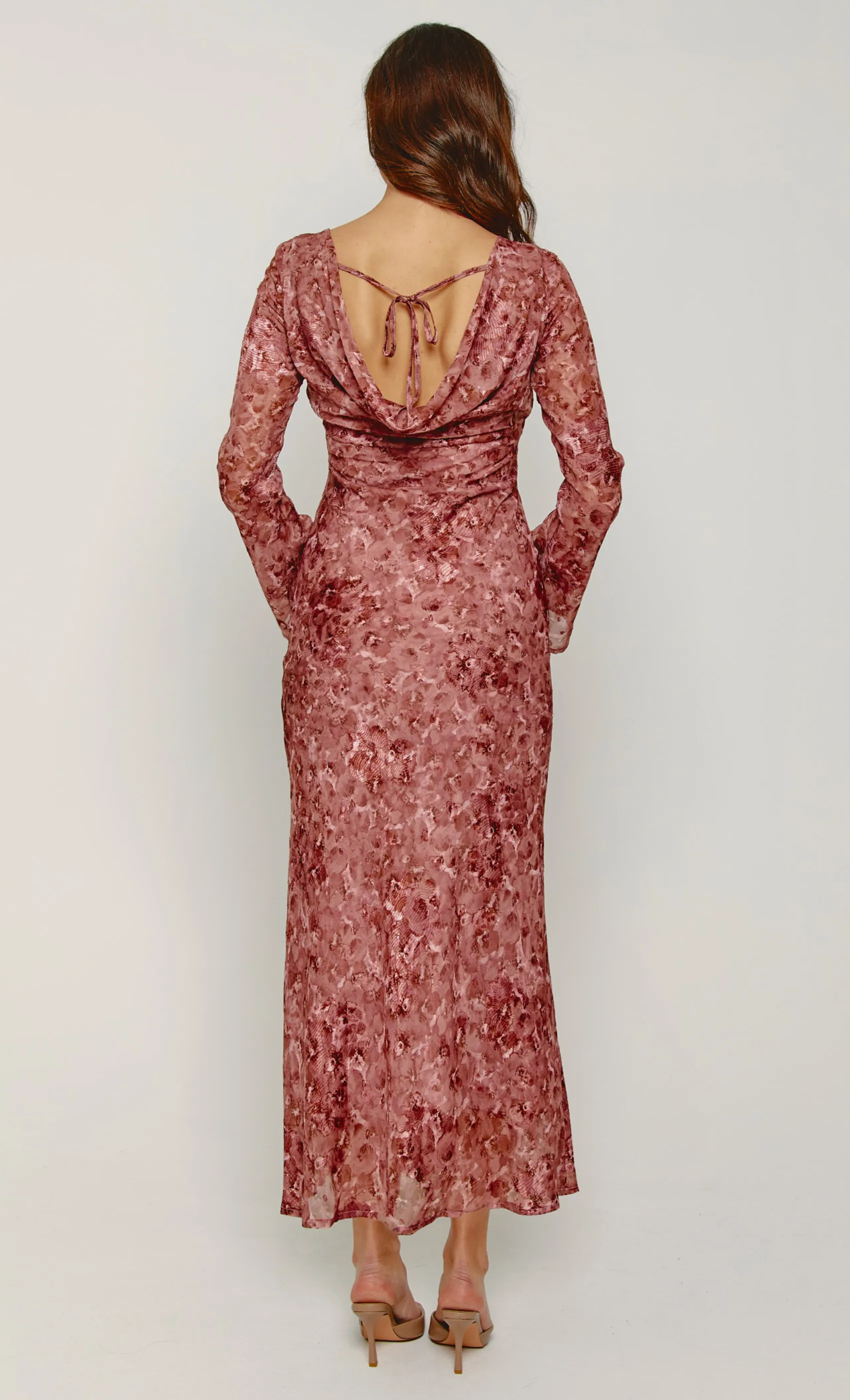 Mauve Bias Cowl Back Maxi Dress