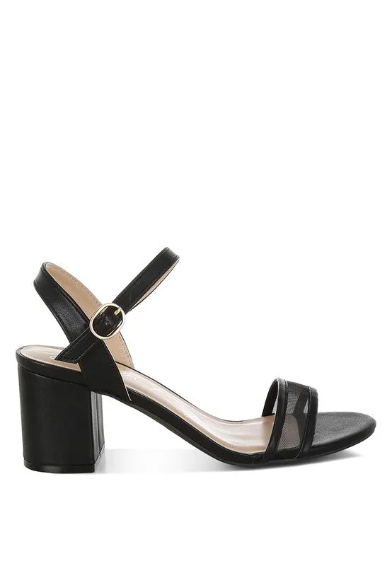 Mesh Pin Buckle Block Sandals