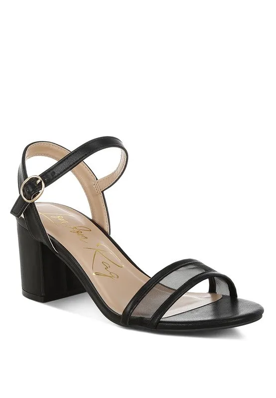 Mesh Pin Buckle Block Sandals