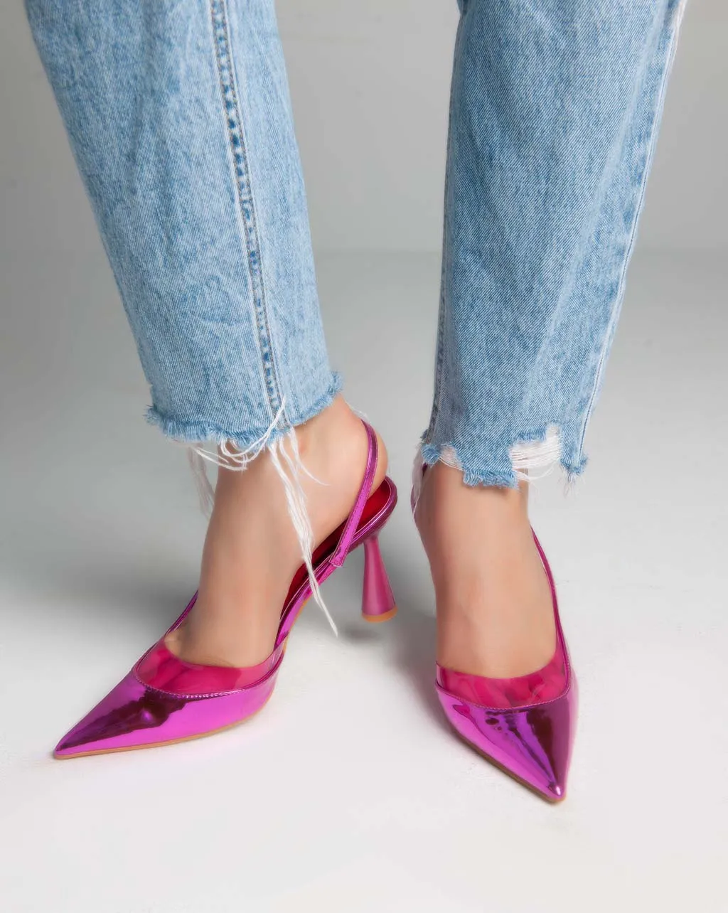 Metallic Sling Back - Heels - Pink