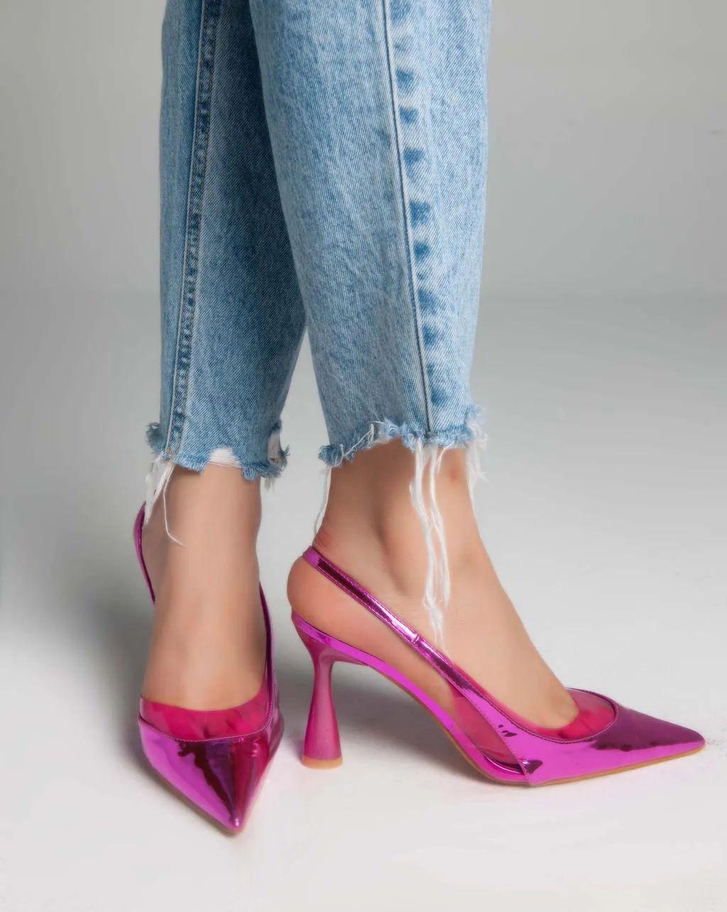 Metallic Sling Back - Heels - Pink