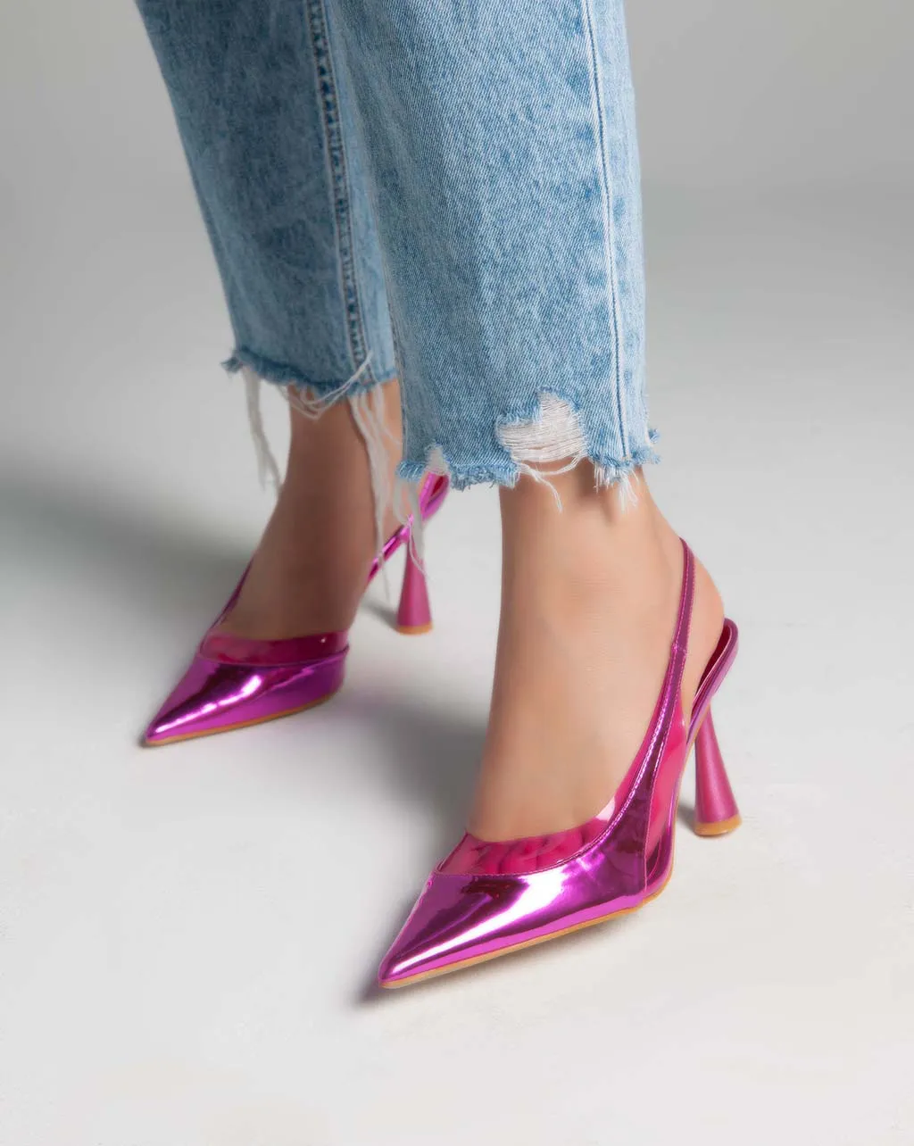 Metallic Sling Back - Heels - Pink