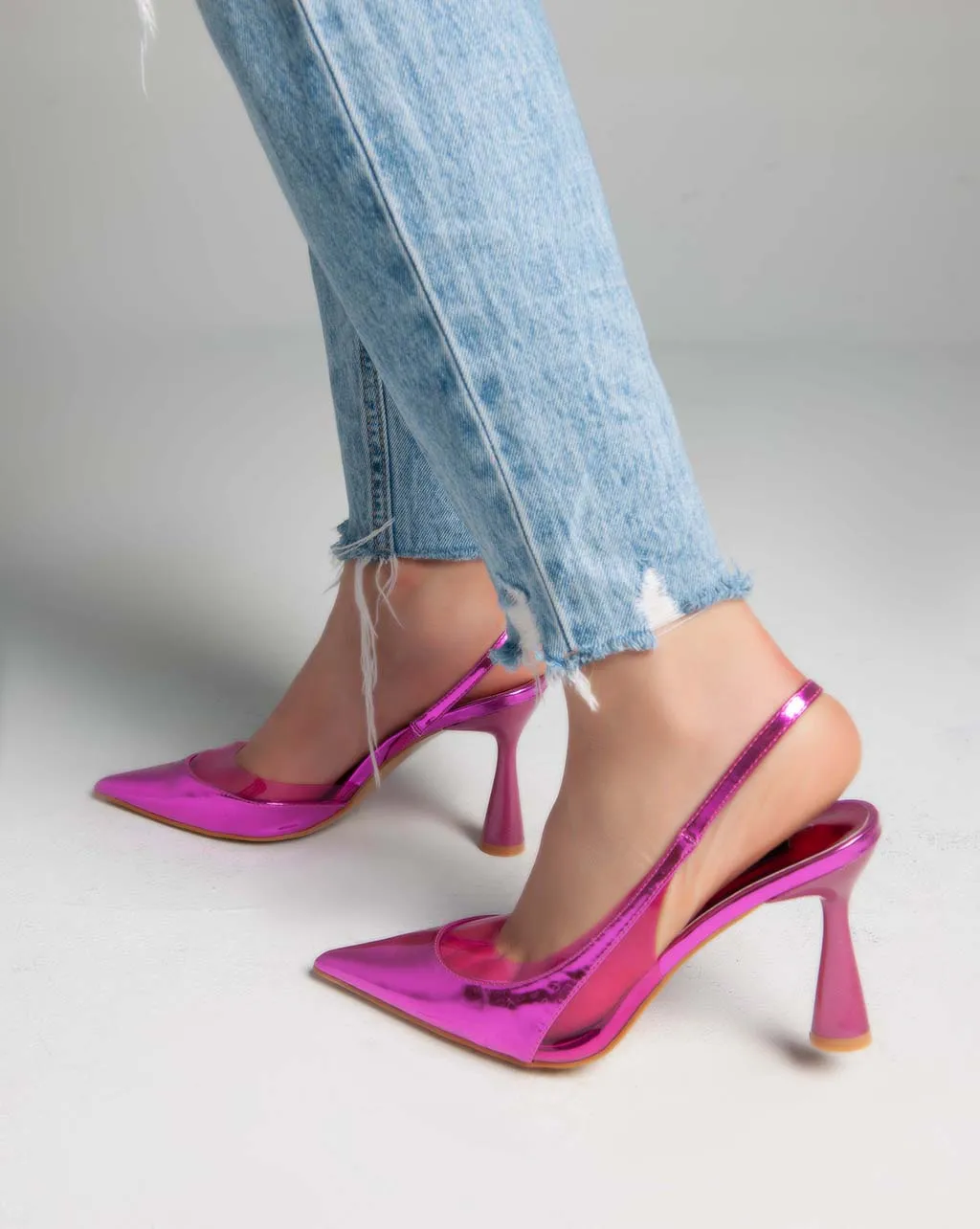 Metallic Sling Back - Heels - Pink