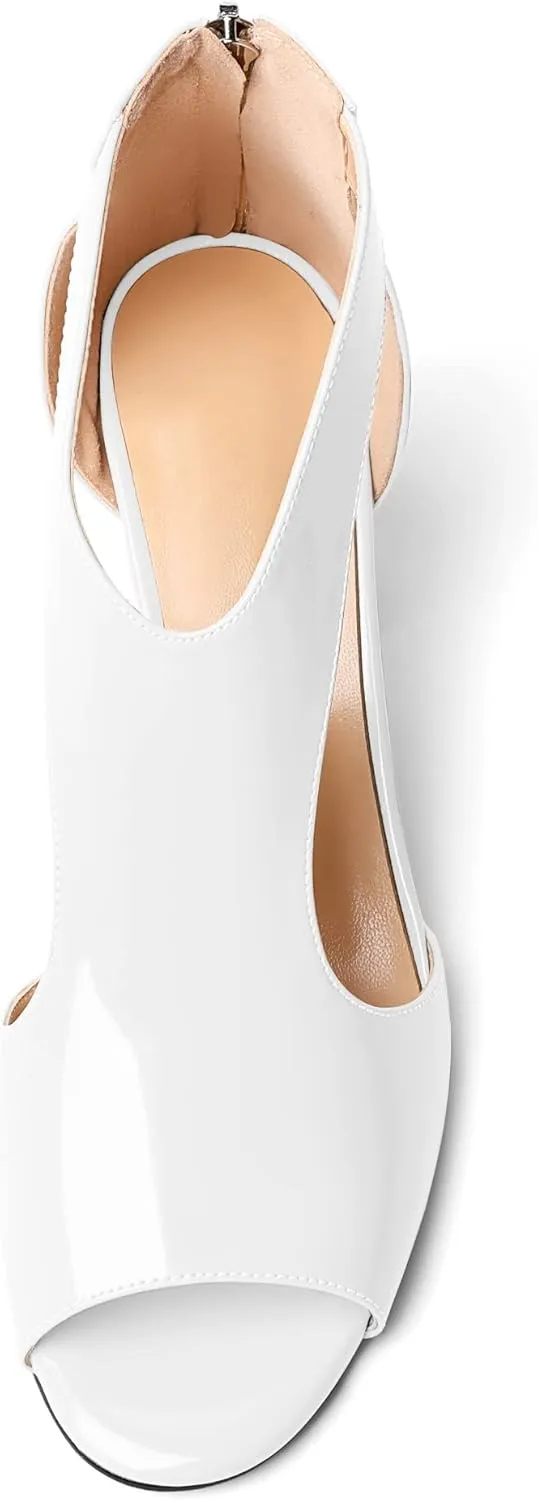 Mettesally Women's Peep Toe Sandals Block Chunky High Heels Hollow Out Heeled Wedding Party Back Zip Sandals Shoes