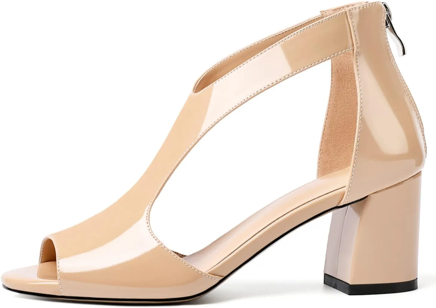 Mettesally Women's Peep Toe Sandals Block Chunky High Heels Hollow Out Heeled Wedding Party Back Zip Sandals Shoes