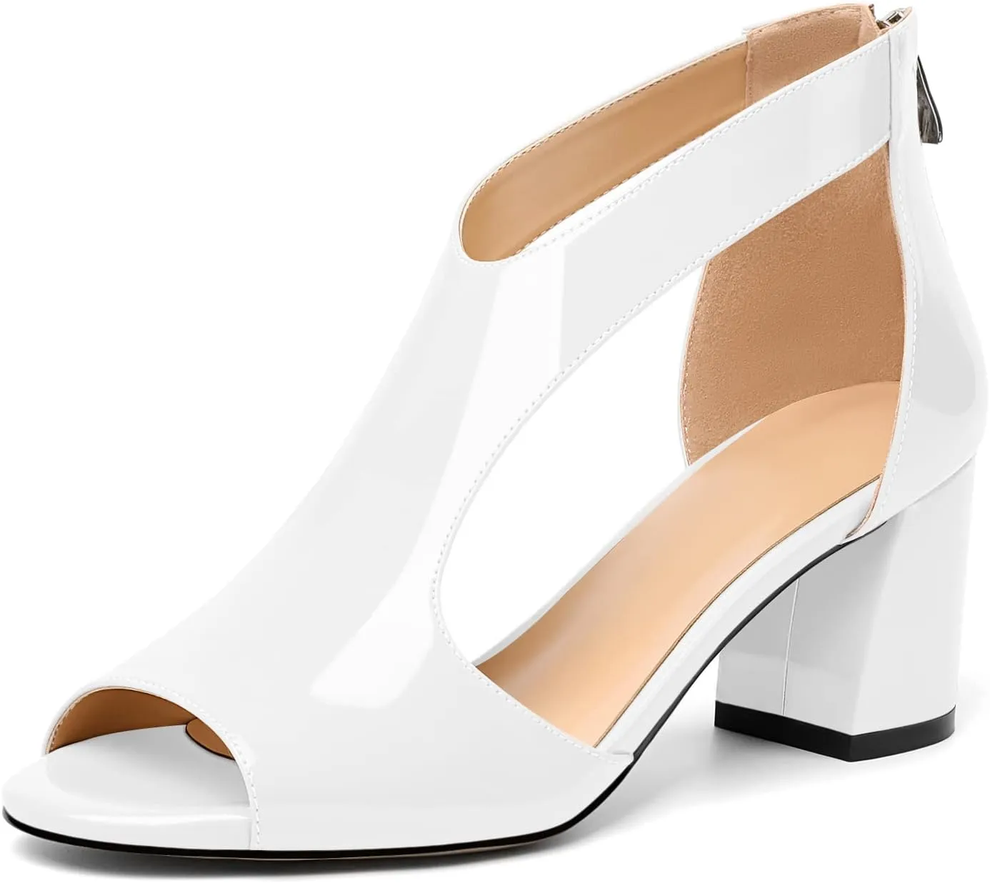 Mettesally Women's Peep Toe Sandals Block Chunky High Heels Hollow Out Heeled Wedding Party Back Zip Sandals Shoes