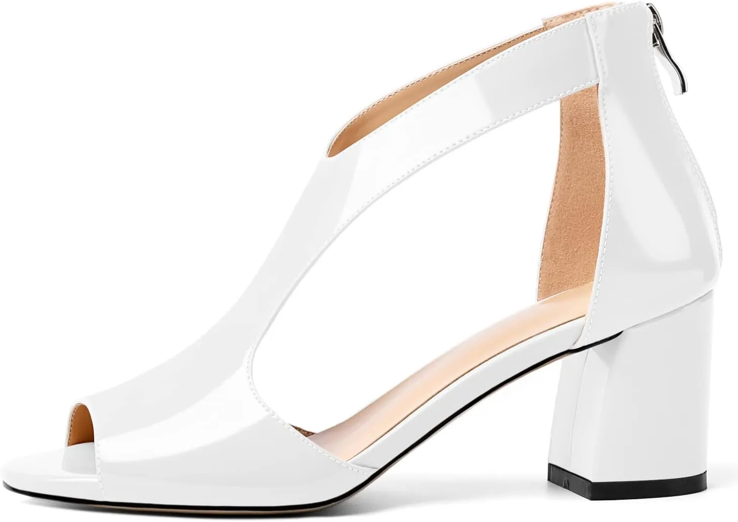 Mettesally Women's Peep Toe Sandals Block Chunky High Heels Hollow Out Heeled Wedding Party Back Zip Sandals Shoes